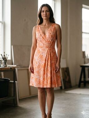 Talbots Women's Sleeveless Silk And Cotton Blend Fully Lined Peach Dress Size 8